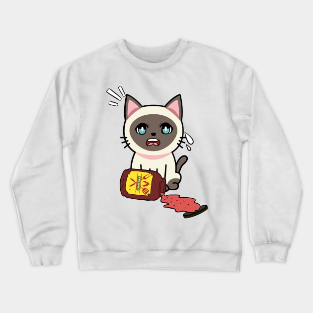 Funny siamese cat Spills BBQ Sauce Crewneck Sweatshirt by Pet Station